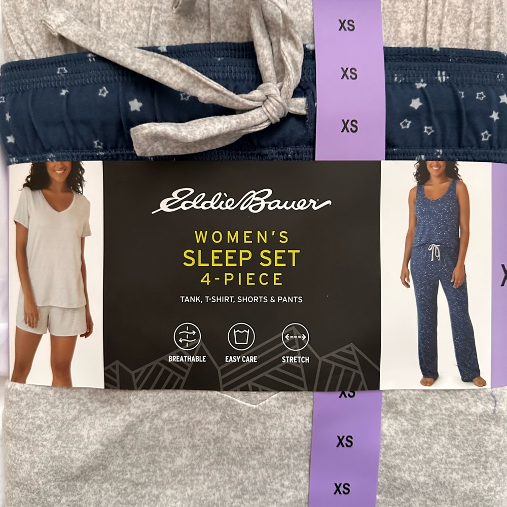 Eddie Bauer Women's 4-Piece Pajama Set - Gray and Blue Size XS